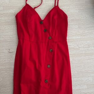 Red Spaghetti-Strap Button-Front Mini Dress